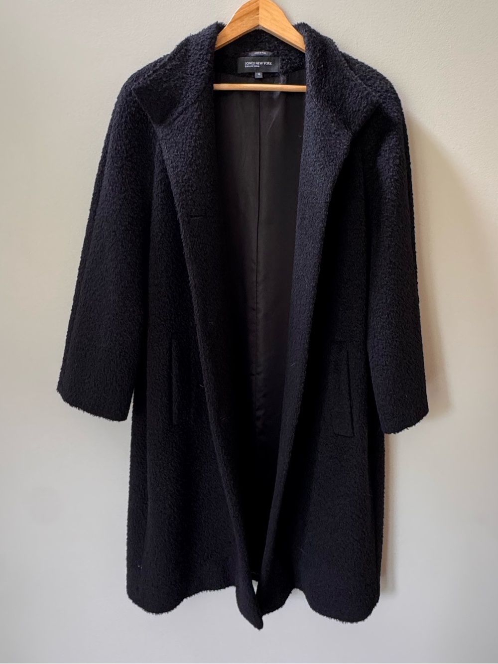 Jones New York Alpaca Wool Black Textured Open-Front Coat